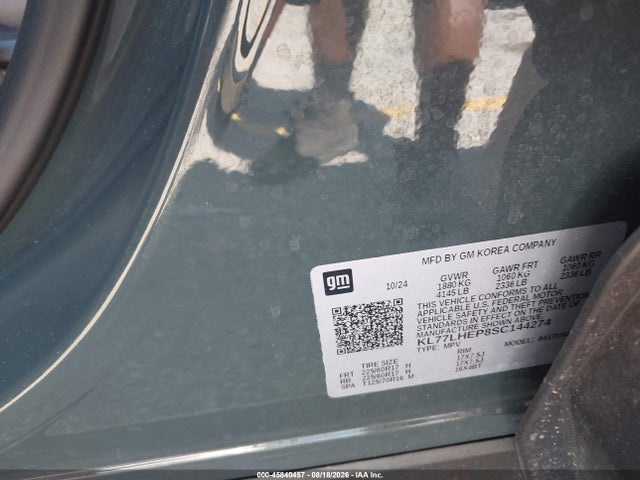 45840457 :رقم المزاد ، KL77LHEP8SC144274 vin ، 2025 Chevrolet Trax Fwd Lt مزاد بيع