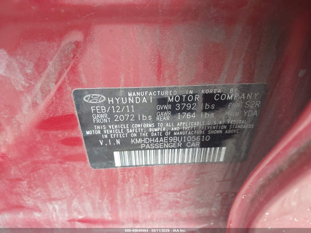 Aukcja sprzedaży 2011 Hyundai Elantra Gls (ulsan Plant), vin: KMHDH4AE9BU105610, numer aukcji: 45840464