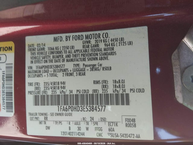Aukcja sprzedaży 2014 Ford Fusion Se, vin: 1FA6P0HD3E5384577, numer aukcji: 45840469