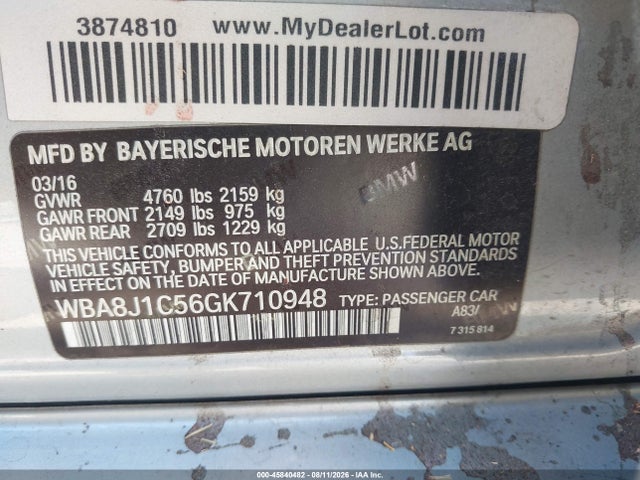 Aukcja sprzedaży 2016 Bmw 328d Xdrive, vin: WBA8J1C56GK710948, numer aukcji: 45840482