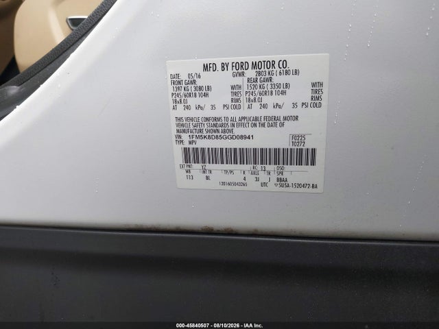 1FM5K8D85GGD08941 Ford EXPLORER XLT