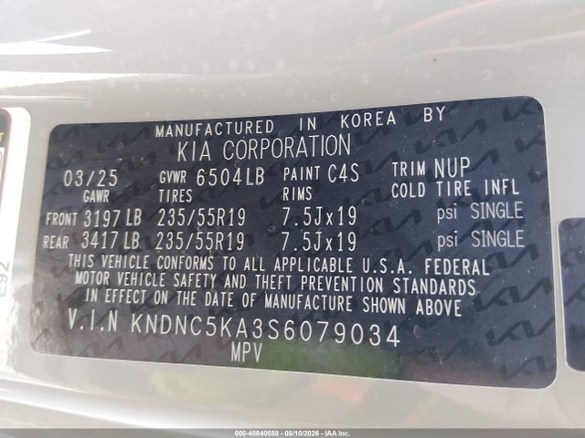Aukcja sprzedaży 2025 Kia Carnival Mpv Hybrid Ex, vin: KNDNC5KA3S6079034, numer aukcji: 45840558