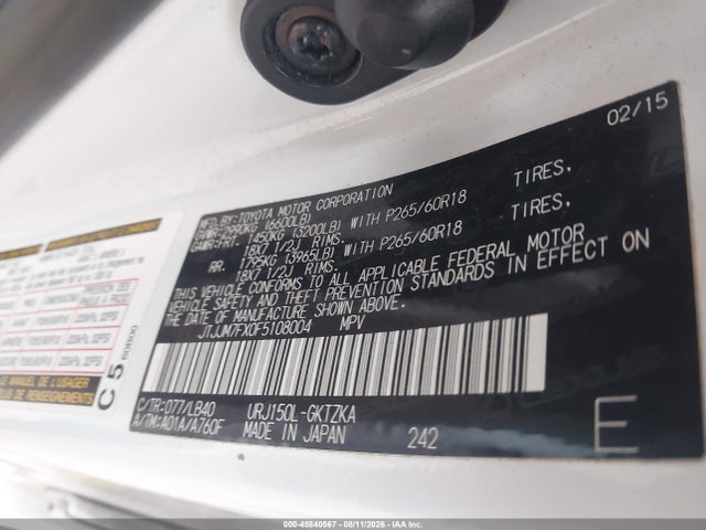 Aukcja sprzedaży 2015 Lexus Gx 460 Luxury, vin: JTJJM7FX0F5108004, numer aukcji: 45840567