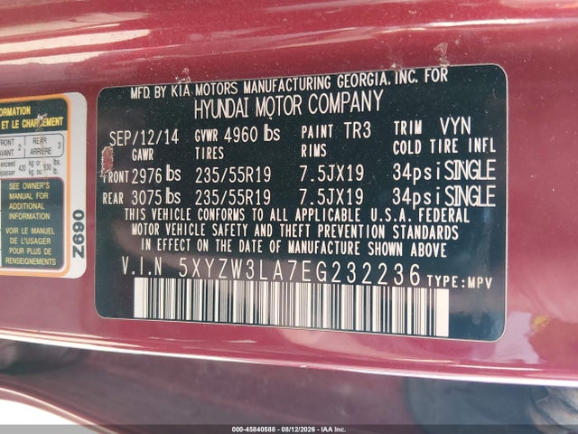 Продаж на аукціоні авто 2014 Hyundai Santa Fe Sport 2.0l Turbo, vin: 5XYZW3LA7EG232236, номер лоту: 45840588