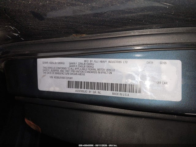 Aukcja sprzedaży 2005 Subaru Legacy 2.5i, vin: 4S3BL616957225361, numer aukcji: 45840598
