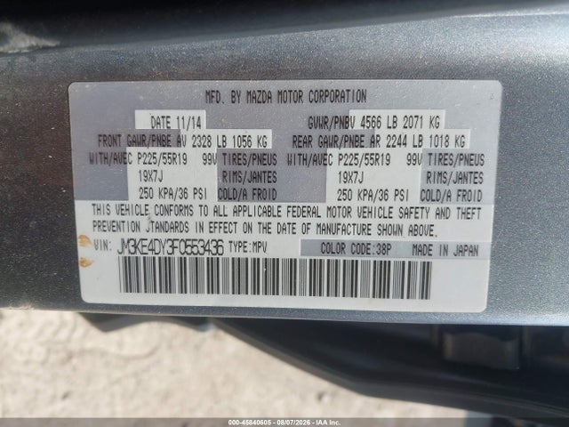2015 Mazda Cx-5 Grand Touring მანქანა იყიდება აუქციონზე, vin: JM3KE4DY3F0553436, აუქციონის ნომერი: 45840605