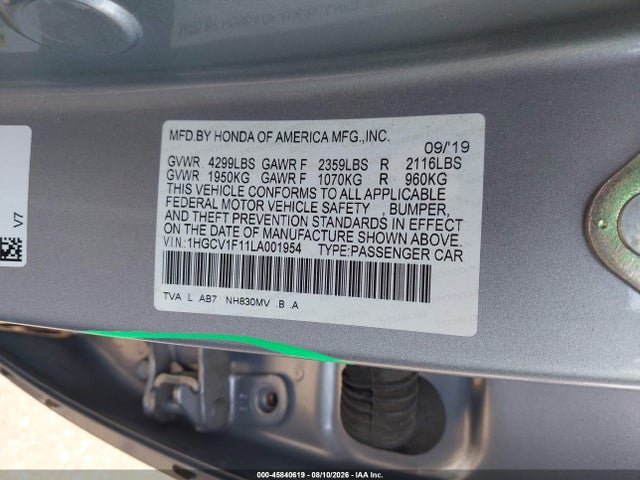 Honda ACCORD LX 2020 1HGCV1F11LA001954 Image 9