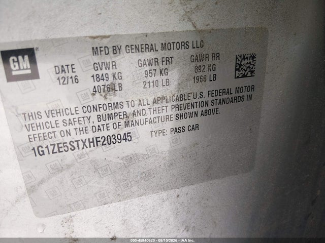 Продажа на аукционе авто 2017 Chevrolet Malibu 1lt, vin: 1G1ZE5STXHF203945, номер лота: 45840620