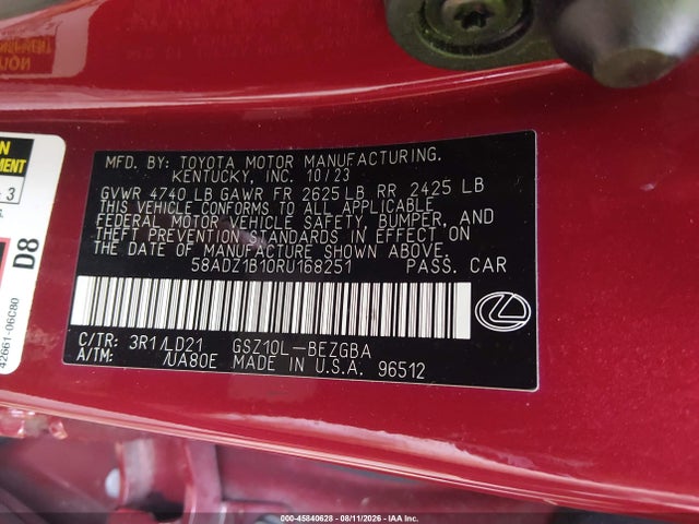 Продажа на аукционе авто 2024 Lexus Es 350, vin: 58ADZ1B10RU168251, номер лота: 45840628
