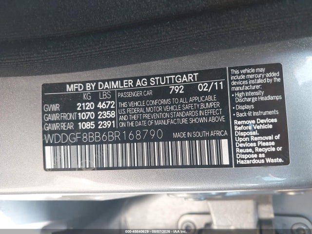 Aukcja sprzedaży 2011 Mercedes-benz C 300 Sport 4matic, vin: WDDGF8BB6BR168790, numer aukcji: 45840629