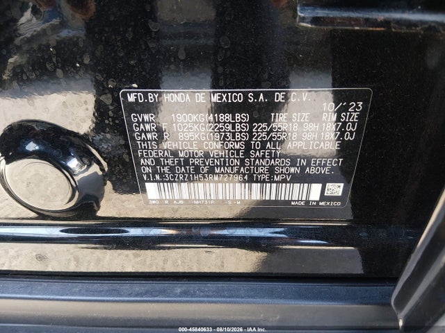 3CZRZ1H53RM727964 Honda Hr-v 2wd Sport/2wd Sport W/o Bsi