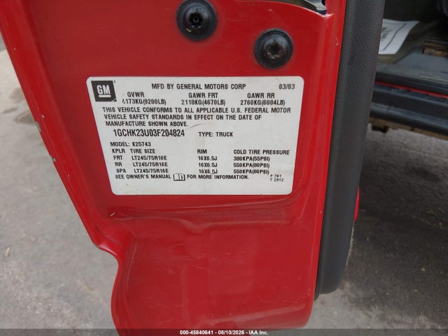 45840641 :رقم المزاد ، 1GCHK23U03F204824 vin ، 2003 Chevrolet Silverado 2500hd Ls مزاد بيع