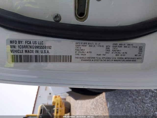 45840694 :رقم المزاد ، 1C6RR7KG9MS559192 vin ، 2021 Ram 1500 Classic Tradesman  4x4 5'7 Box مزاد بيع