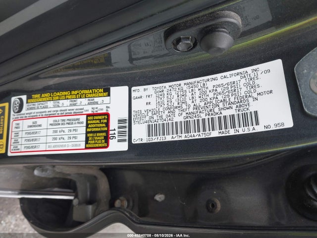 Продажа на аукционе авто 2010 Toyota Tacoma Base V6, vin: 5TELU4EN1AZ704142, номер лота: 45840708