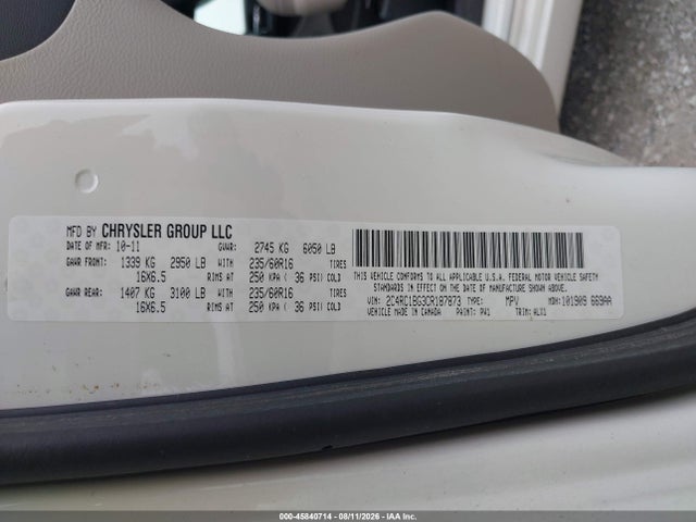 45840714 :رقم المزاد ، 2C4RC1BG3CR187873 vin ، 2012 Chrysler Town & Country Touring مزاد بيع