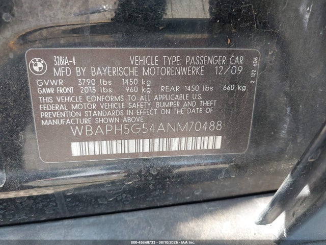 Продаж на аукціоні авто 2010 Bmw 328i, vin: WBAPH5G54ANM70488, номер лоту: 45840733