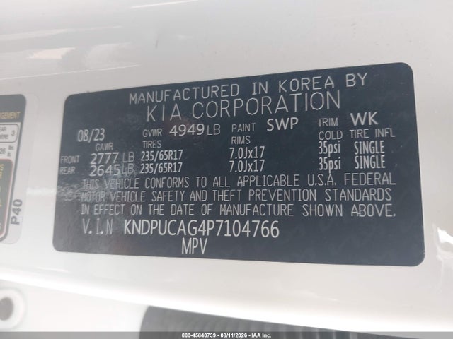 Aukcja sprzedaży 2023 Kia Sportage Hybrid Lx, vin: KNDPUCAG4P7104766, numer aukcji: 45840739