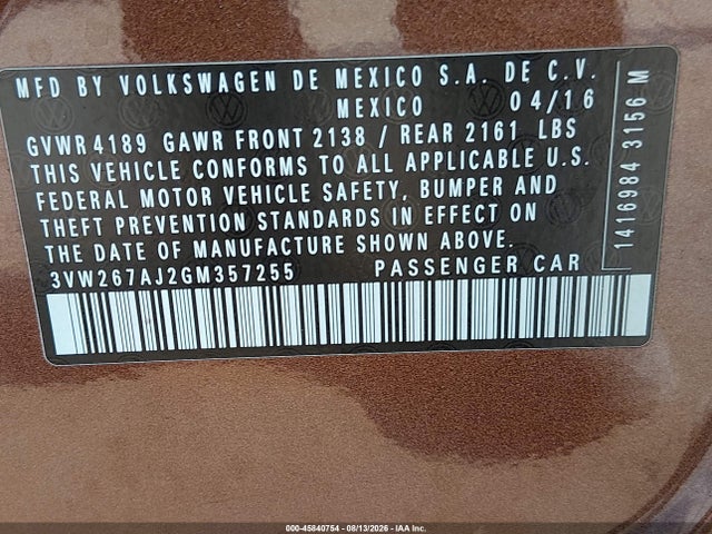 3VW267AJ2GM357255 Volkswagen Jetta 1.4t S