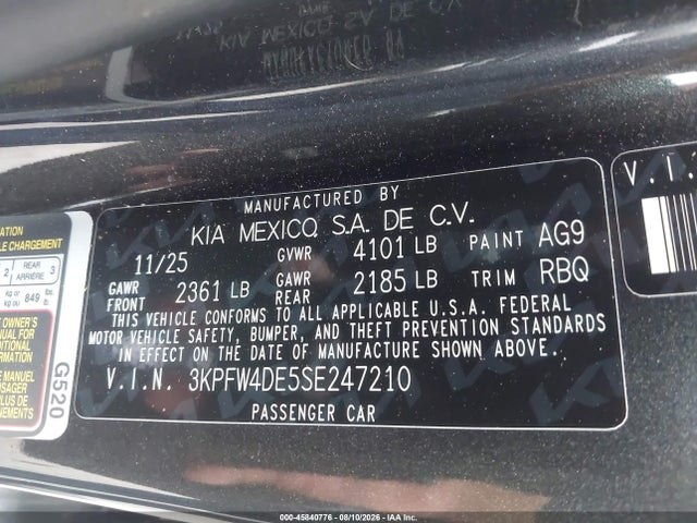 Aukcja sprzedaży 2025 Kia K4 Gt-line, vin: 3KPFW4DE5SE247210, numer aukcji: 45840776