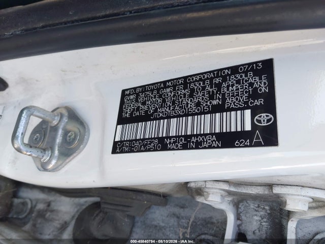 Aukcja sprzedaży 2013 Toyota Prius C Two, vin: JTDKDTB3XD1550151, numer aukcji: 45840794