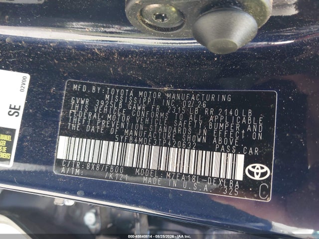 45840814 :رقم المزاد ، 5YFB4MDE3TP420632 vin ، 2026 Toyota Corolla Le مزاد بيع