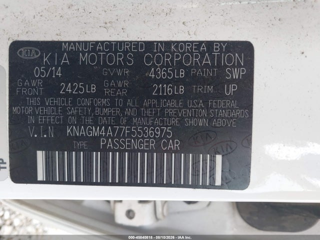 Продажа на аукционе авто 2015 Kia Optima Lx, vin: KNAGM4A77F5536975, номер лота: 45840818