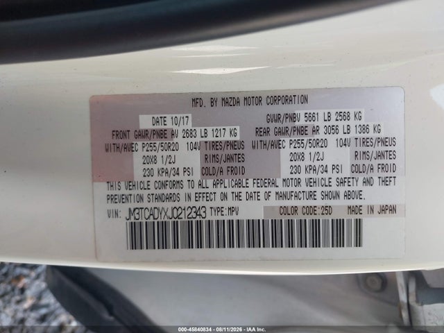 Продаж на аукціоні авто 2018 Mazda Cx-9 Grand Touring, vin: JM3TCADYXJ0212343, номер лоту: 45840834