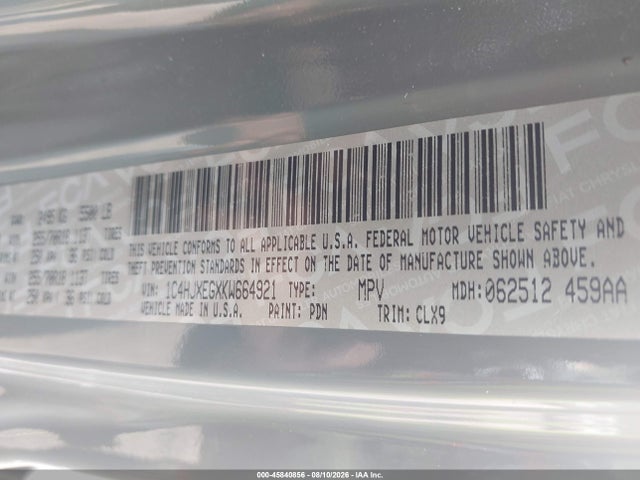 Продаж на аукціоні авто 2019 Jeep Wrangler Unlimited Sahara 4x4, vin: 1C4HJXEGXKW664921, номер лоту: 45840856