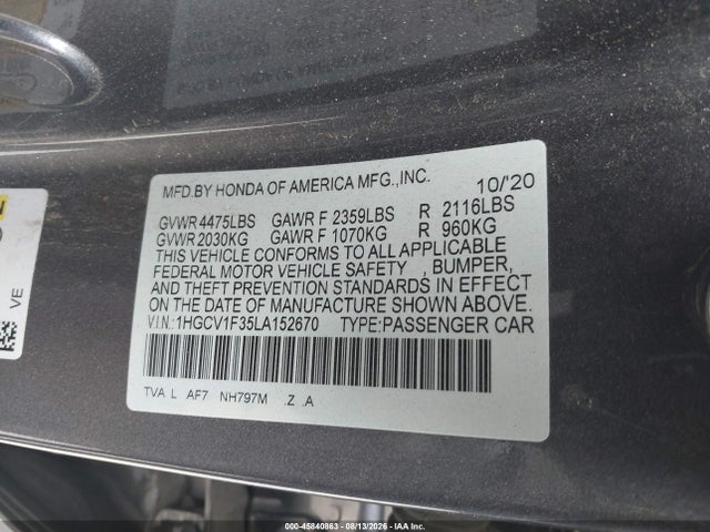 1HGCV1F35LA152670 Honda Accord Sport