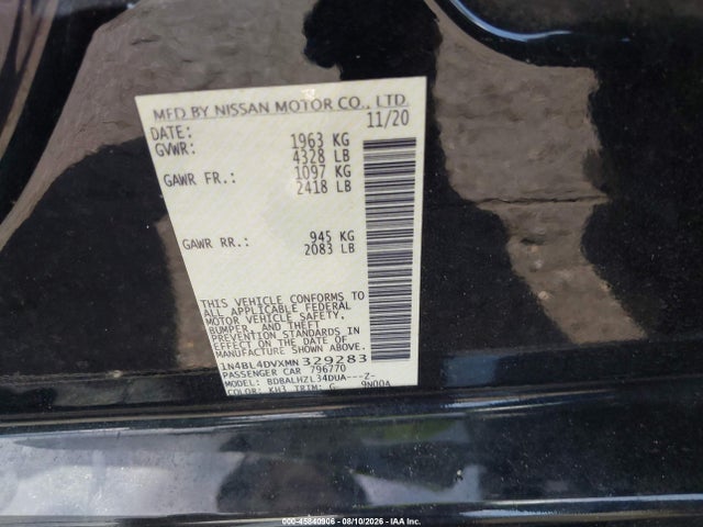 Продажа на аукционе авто 2021 Nissan Altima Sv Fwd, vin: 1N4BL4DVXMN329283, номер лота: 45840906