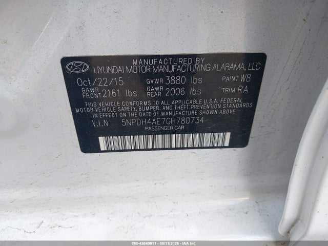 Aukcja sprzedaży 2016 Hyundai Elantra Limited, vin: 5NPDH4AE7GH780734, numer aukcji: 45840911