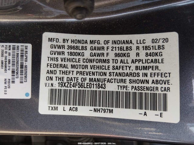Honda INSIGHT EX 2020 19XZE4F56LE011843 Image 9