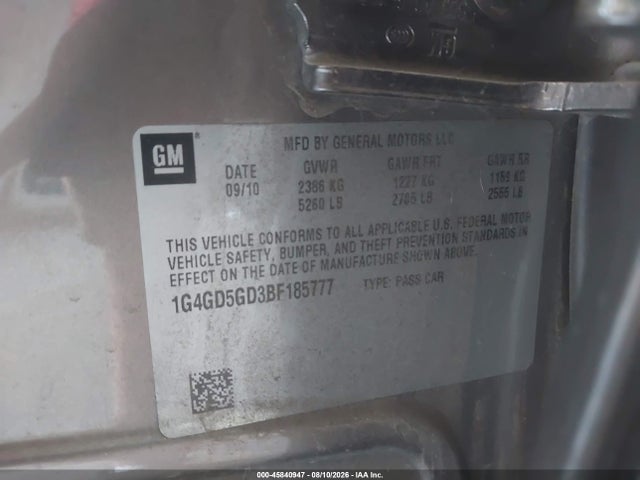 Продаж на аукціоні авто 2011 Buick Lacrosse Cxl, vin: 1G4GD5GD3BF185777, номер лоту: 45840947