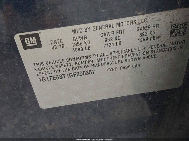 Aukcja sprzedaży 2016 Chevrolet Malibu 1lt, vin: 1G1ZE5ST1GF290357, numer aukcji: 45840969