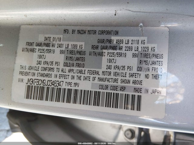 Aukcja sprzedaży 2018 Mazda Cx-5 Touring, vin: JM3KFBCM9J0346347, numer aukcji: 45840992
