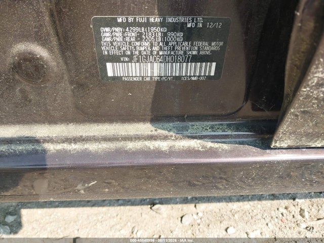 45840996 :رقم المزاد ، JF1GJAC64DH018077 vin ، 2013 Subaru Impreza 2.0i Premium مزاد بيع