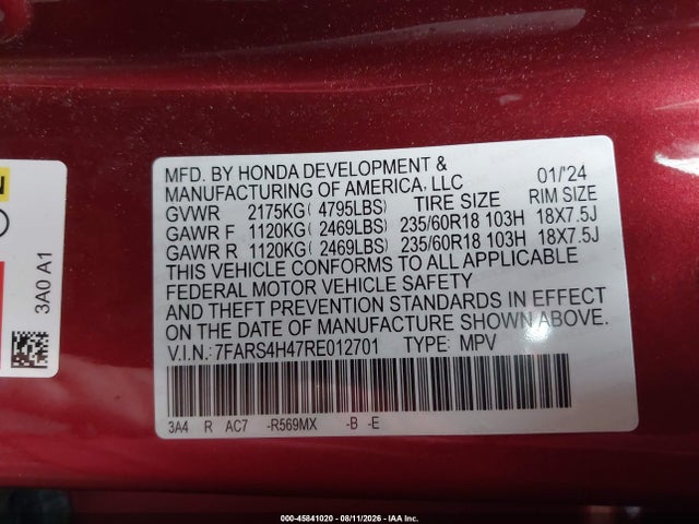 7FARS4H47RE012701 Honda Cr-v Ex Awd