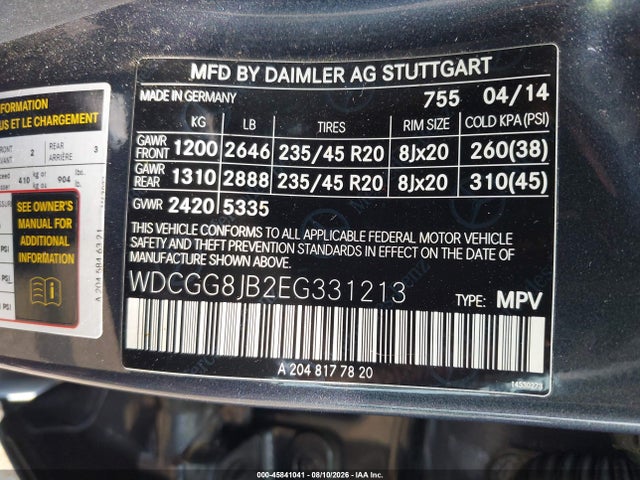 Aukcja sprzedaży 2014 Mercedes-benz Glk 350 4matic, vin: WDCGG8JB2EG331213, numer aukcji: 45841041