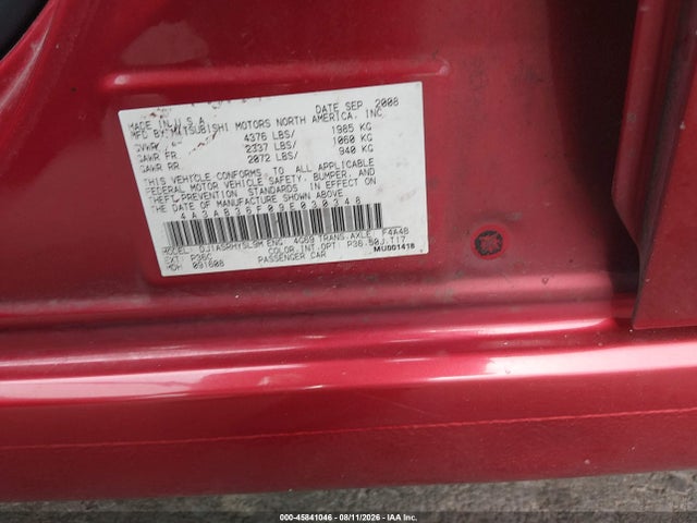 Продаж на аукціоні авто 2009 Mitsubishi Galant Es/sport Edition, vin: 4A3AB36F09E030348, номер лоту: 45841046