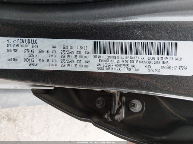 Продажа на аукционе авто 2019 Ram 1500 Big Horn/lone Star  4x4 5'7 Box, vin: 1C6SRFFTXKN637915, номер лота: 45841122