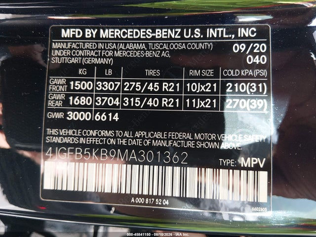 Продаж на аукціоні авто 2021 Mercedes-benz Gle 450 4matic, vin: 4JGFB5KB9MA301362, номер лоту: 45841150