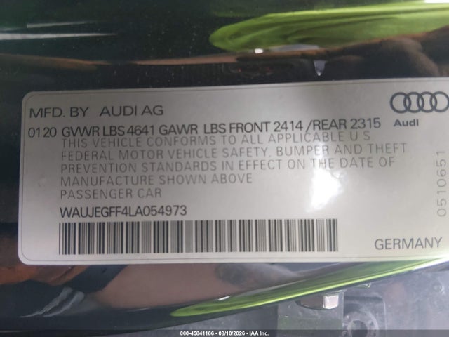 Aukcja sprzedaży 2020 Audi A3 Premium Plus 45 Tfsi S Line Quattro S Tronic, vin: WAUJEGFF4LA054973, numer aukcji: 45841166