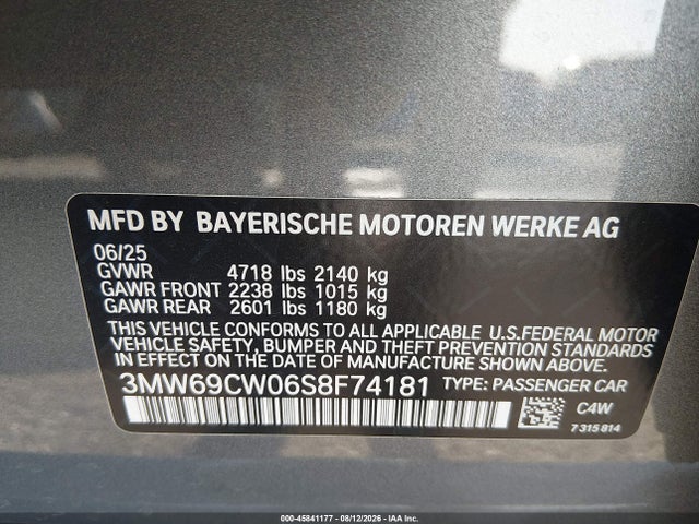 Продажа на аукционе авто 2025 Bmw 330i, vin: 3MW69CW06S8F74181, номер лота: 45841177