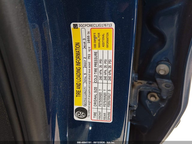 Продаж на аукціоні авто 2018 Chevrolet Silverado 1500 1lt, vin: 3GCPCREC1JG176713, номер лоту: 45841181