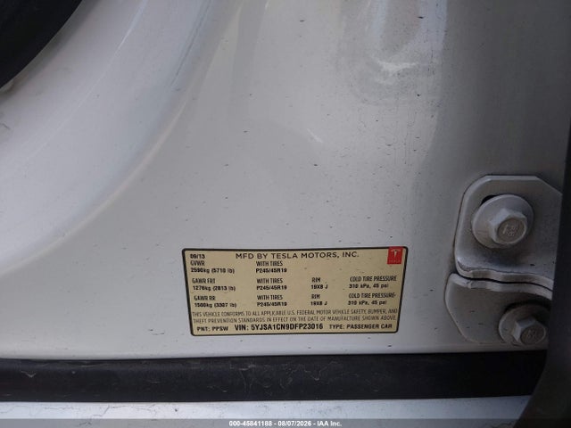 45841188 :رقم المزاد ، 5YJSA1CN9DFP23016 vin ، 2013 Tesla Model S مزاد بيع