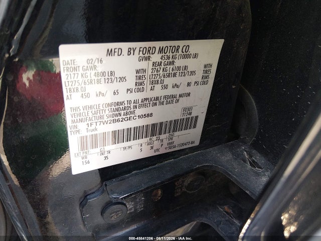 Aukcja sprzedaży 2016 Ford F-250 Xlt, vin: 1FT7W2B62GEC10588, numer aukcji: 45841206