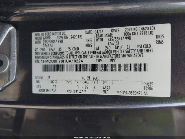 Продаж на аукціоні авто 2017 Ford Escape S, vin: 1FMCU0F78HUA19224, номер лоту: 45841225