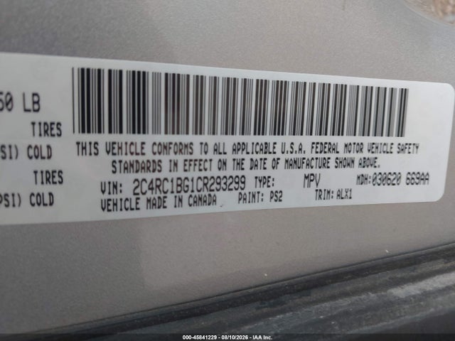 Продажа на аукционе авто 2012 Chrysler Town & Country Touring, vin: 2C4RC1BG1CR293299, номер лота: 45841229