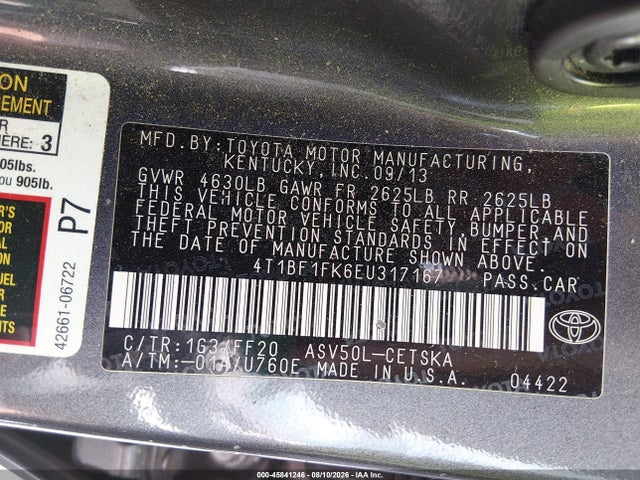 Aukcja sprzedaży 2014 Toyota Camry Se, vin: 4T1BF1FK6EU317167, numer aukcji: 45841246
