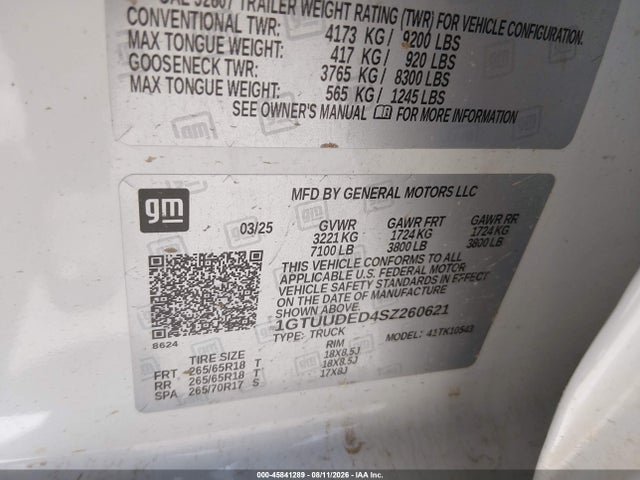 Продажа на аукционе авто 2025 Gmc Sierra 1500 4wd  Short Box Slt, vin: 1GTUUDED4SZ260621, номер лота: 45841289